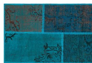 Turquoise Over Dyed Patchwork Unique Rug 3'11'' x 5'11'' ft 120 x 180 cm