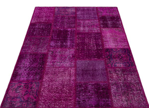 Fuchsia Over Dyed Patchwork Unique Rug 3'11'' x 5'11'' ft 120 x 180 cm