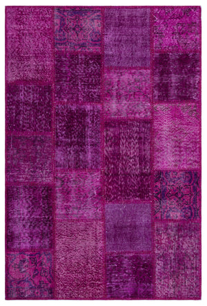 Fuchsia Over Dyed Patchwork Unique Rug 3'11'' x 5'11'' ft 120 x 180 cm