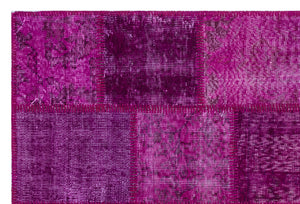 Fuchsia Over Dyed Patchwork Unique Rug 3'11'' x 5'11'' ft 120 x 180 cm