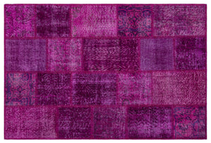 Fuchsia Over Dyed Patchwork Unique Rug 3'11'' x 5'11'' ft 120 x 180 cm
