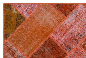 Red Over Dyed Patchwork Unique Rug 3'11'' x 5'11'' ft 120 x 180 cm