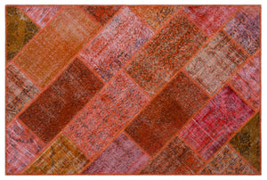 Red Over Dyed Patchwork Unique Rug 3'11'' x 5'11'' ft 120 x 180 cm