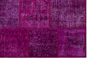 Fuchsia Over Dyed Patchwork Unique Rug 3'11'' x 5'11'' ft 120 x 180 cm