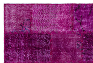 Fuchsia Over Dyed Patchwork Unique Rug 3'11'' x 5'11'' ft 120 x 180 cm
