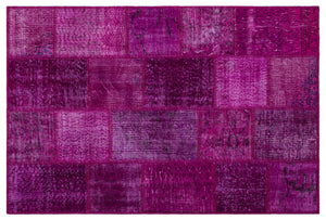Fuchsia Over Dyed Patchwork Unique Rug 3'11'' x 5'11'' ft 120 x 180 cm