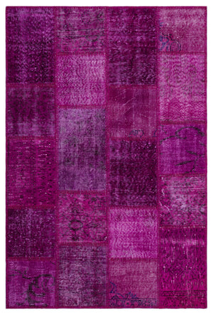 Fuchsia Over Dyed Patchwork Unique Rug 3'11'' x 5'11'' ft 120 x 180 cm