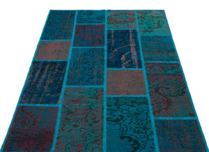 Turquoise Over Dyed Patchwork Unique Rug 3'11'' x 5'11'' ft 120 x 180 cm