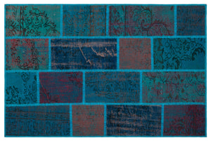 Turquoise Over Dyed Patchwork Unique Rug 3'11'' x 5'11'' ft 120 x 180 cm