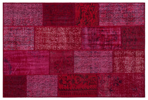 Red Over Dyed Patchwork Unique Rug 3'11'' x 5'11'' ft 120 x 180 cm