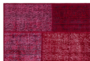 Red Over Dyed Patchwork Unique Rug 3'11'' x 5'11'' ft 120 x 180 cm