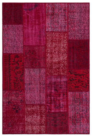 Red Over Dyed Patchwork Unique Rug 3'11'' x 5'11'' ft 120 x 180 cm