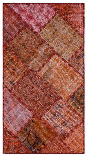 Red Over Dyed Patchwork Unique Rug 2'8'' x 4'11'' ft 82 x 151 cm