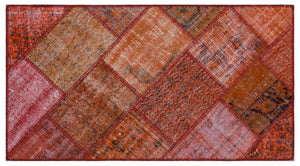 Red Over Dyed Patchwork Unique Rug 2'8'' x 4'11'' ft 82 x 151 cm