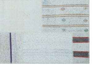 Striped Over Dyed Kilim Patchwork Unique Rug 5'3'' x 7'3'' ft 161 x 222 cm