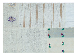 Striped Over Dyed Kilim Patchwork Unique Rug 5'3'' x 7'3'' ft 161 x 222 cm