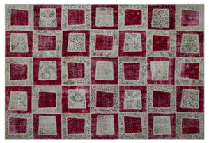 Red Over Dyed Patchwork Unique Rug 6'3'' x 9'3'' ft 191 x 281 cm