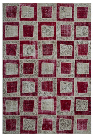 Red Over Dyed Patchwork Unique Rug 6'3'' x 9'3'' ft 191 x 281 cm