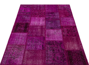 Fuchsia Over Dyed Patchwork Unique Rug 3'11'' x 5'11'' ft 120 x 180 cm