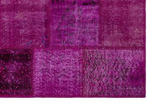Fuchsia Over Dyed Patchwork Unique Rug 3'11'' x 5'11'' ft 120 x 180 cm