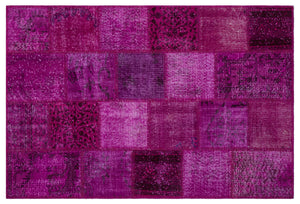 Fuchsia Over Dyed Patchwork Unique Rug 3'11'' x 5'11'' ft 120 x 180 cm