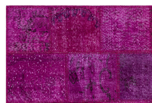 Fuchsia Over Dyed Patchwork Unique Rug 3'11'' x 5'11'' ft 120 x 180 cm