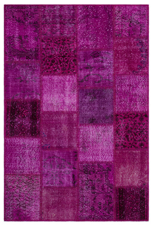 Fuchsia Over Dyed Patchwork Unique Rug 3'11'' x 5'11'' ft 120 x 180 cm