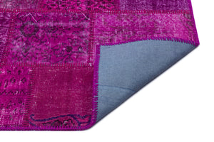 Fuchsia Over Dyed Patchwork Unique Rug 3'11'' x 5'11'' ft 120 x 180 cm