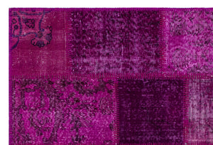 Fuchsia Over Dyed Patchwork Unique Rug 3'11'' x 5'11'' ft 120 x 180 cm