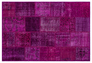Fuchsia Over Dyed Patchwork Unique Rug 3'11'' x 5'11'' ft 120 x 180 cm