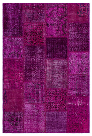 Fuchsia Over Dyed Patchwork Unique Rug 3'11'' x 5'11'' ft 120 x 180 cm