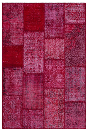 Red Over Dyed Patchwork Unique Rug 3'11'' x 5'11'' ft 120 x 180 cm