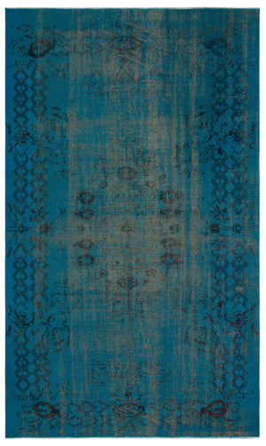 Turquoise Over Dyed Vintage Rug 4'11'' x 8'2'' ft 150 x 249 cm