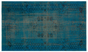 Turquoise Over Dyed Vintage Rug 4'11'' x 8'2'' ft 150 x 249 cm