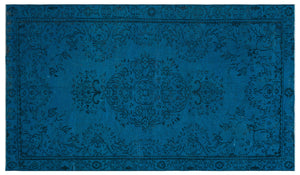Turquoise Over Dyed Vintage Rug 4'10'' x 8'7'' ft 148 x 262 cm