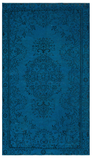 Turquoise Over Dyed Vintage Rug 4'10'' x 8'7'' ft 148 x 262 cm