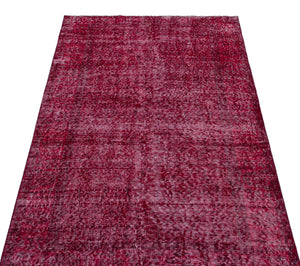 Red Over Dyed Vintage Rug 3'6'' x 6'9'' ft 106 x 206 cm