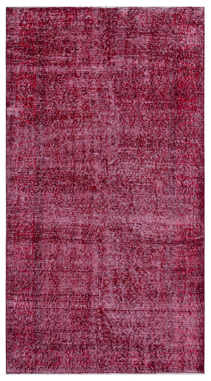 Red Over Dyed Vintage Rug 3'6'' x 6'9'' ft 106 x 206 cm