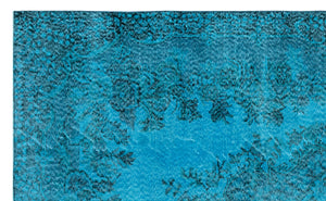 Turquoise Over Dyed Vintage Rug 5'6'' x 9'1'' ft 167 x 276 cm