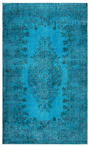 Turquoise Over Dyed Vintage Rug 5'6'' x 9'1'' ft 167 x 276 cm