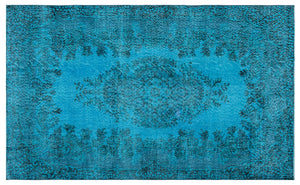 Turquoise Over Dyed Vintage Rug 5'6'' x 9'1'' ft 167 x 276 cm