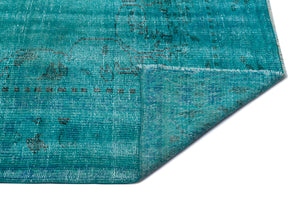 Turquoise  Over Dyed Vintage Rug 5'7'' x 8'8'' ft 170 x 265 cm