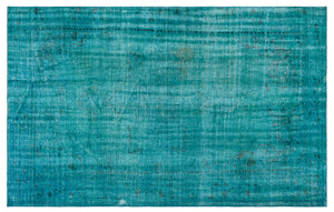 Turquoise  Over Dyed Vintage Rug 5'7'' x 8'8'' ft 170 x 265 cm