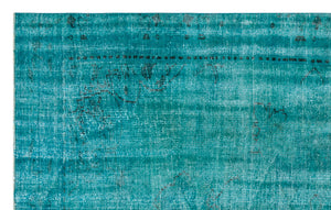 Turquoise  Over Dyed Vintage Rug 5'7'' x 8'8'' ft 170 x 265 cm