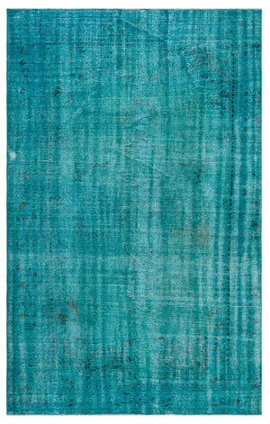 Turquoise  Over Dyed Vintage Rug 5'7'' x 8'8'' ft 170 x 265 cm
