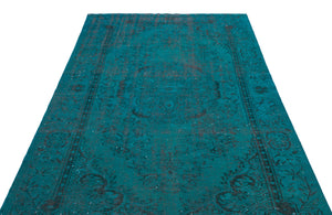 Turquoise Over Dyed Vintage Rug 5'4'' x 9'1'' ft 163 x 278 cm