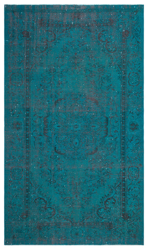 Turquoise Over Dyed Vintage Rug 5'4'' x 9'1'' ft 163 x 278 cm