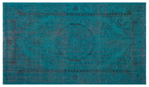 Turquoise Over Dyed Vintage Rug 5'4'' x 9'1'' ft 163 x 278 cm