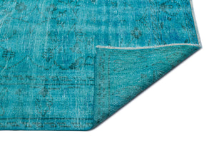 Turquoise Over Dyed Vintage Rug 5'9'' x 9'1'' ft 174 x 278 cm