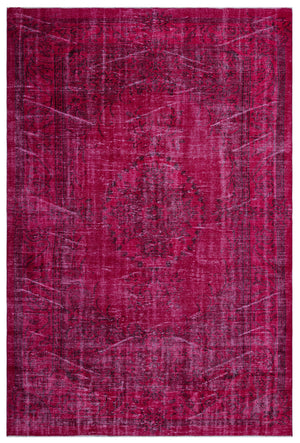 Fuchsia Over Dyed Vintage Rug 5'8'' x 8'8'' ft 172 x 265 cm